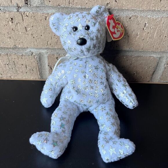 TY Beanie Baby The Beginning White Bear Silver Stars 8.5 Retired Rare Jan 1 2000 - Picture 5 of 16